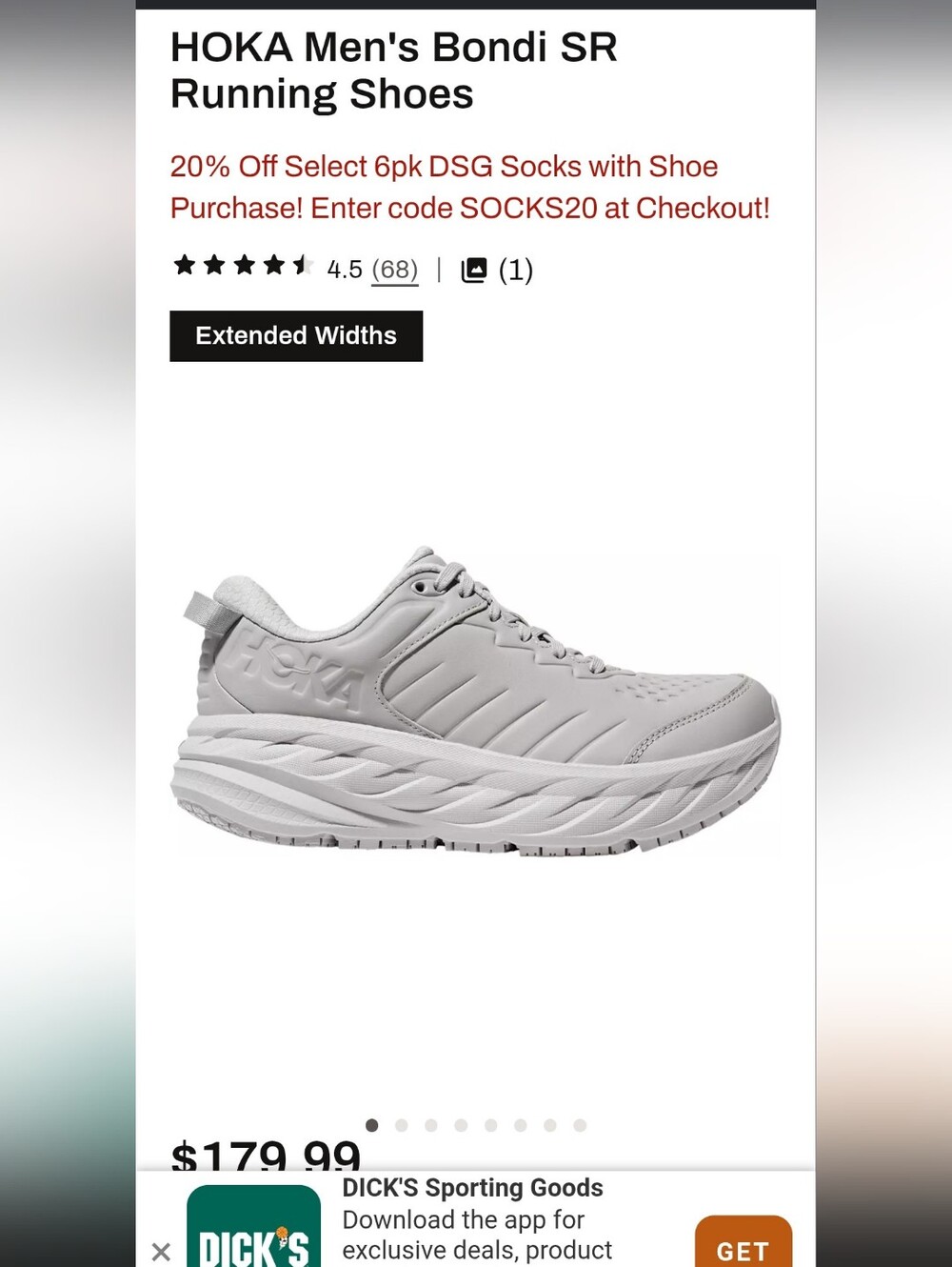 Nwt...New Hoka Mens Bondi SR Athletic Slip-On Trainer in Light White Gray